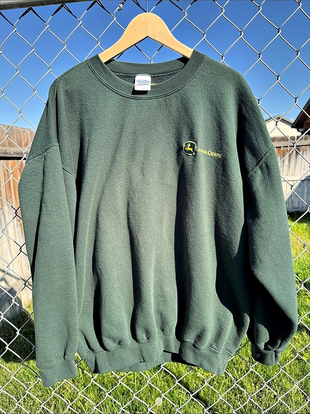 John Deere Green Logo Vintage Sweatshirt Size XL